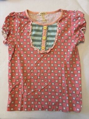 Matilda Jane Coral Pink Patterned Short Sleeve Top with Mint Placket